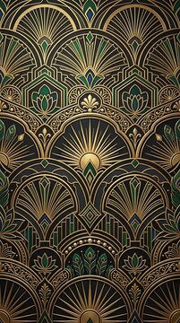 Ornate gold and dark green art deco geometric pattern