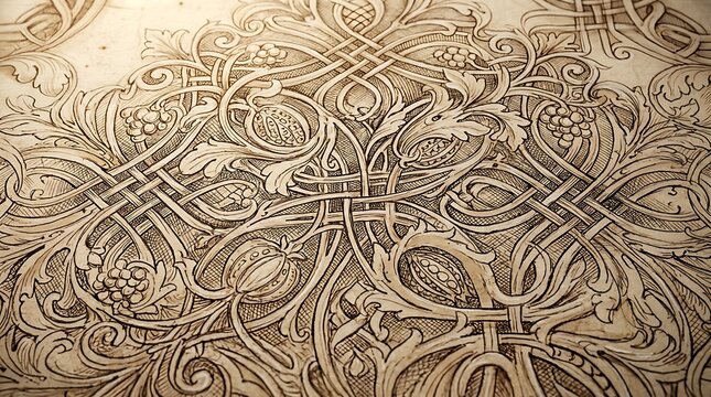 Intricate vintage floral engraving with ornate leaf patterns