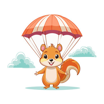Cartoon squirrel skydiving with parachute