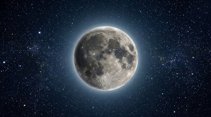 Fototapeta premium Detailed Full Moon in a Starry Night Sky Deep Space Background