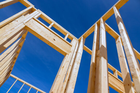 Construction site wooden framing under carpentry work framing job