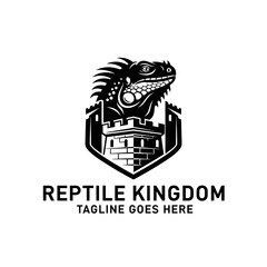 Fototapeta premium Striking emblem featuring a lizard atop a stone fortress for security or zoo branding.