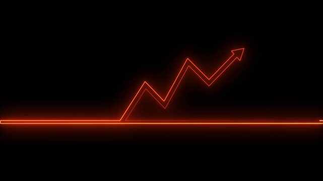 Abstract neon arrow business graph chart icon animation background. Market Recovery Concept. Successful growth trend.