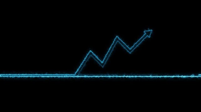Abstract neon arrow business graph chart icon animation background. Market Recovery Concept. Successful growth trend.