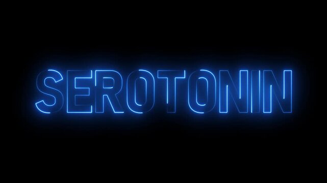 Flickering neon serotonin text sign animated on black background.