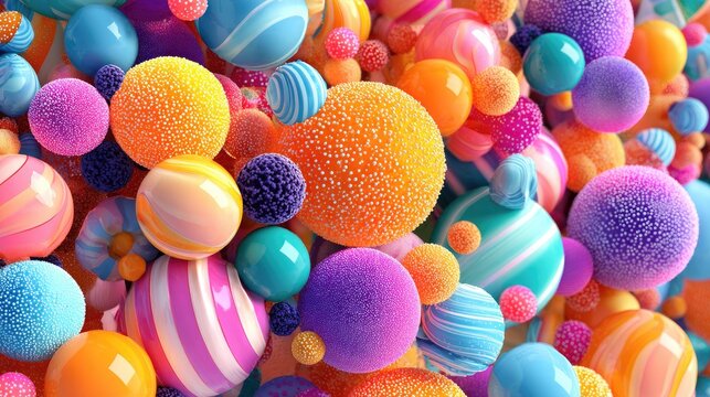 Assortment of colorful, textured spheres creates a vibrant, abstract background