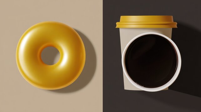 Donut and Coffee on Contrasting Backgrounds.