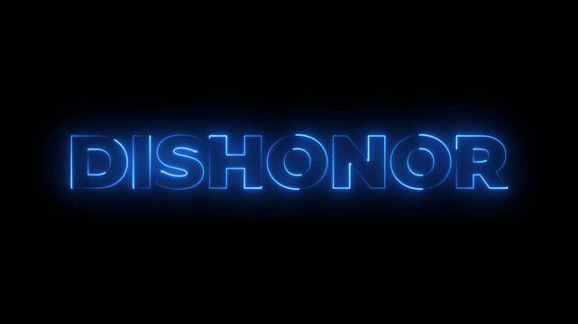 glowing neon inscription dishonor text animation.