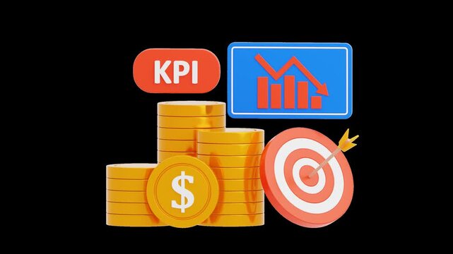 3D KPI Decrease | Alpha Channel