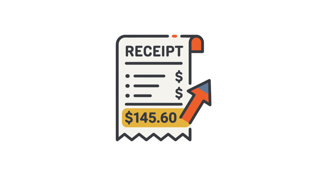 Receipt icon with rising arrow showing inflation and increasing expenses. EPS Editable. SVG Vector Illustrations.