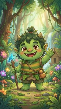 A funny and friendly version of the legendary Buto Ijo giant. The character appears as a small green ogre with big eyes and a playful personality in a cute cartoon style.