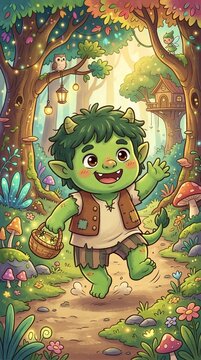 A funny and friendly version of the legendary Buto Ijo giant. The character appears as a small green ogre with big eyes and a playful personality in a cute cartoon style.