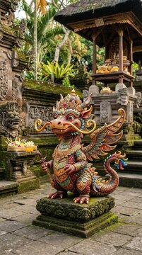 A cute little Javanese dragon mascot with long whiskers, colorful scales, and a friendly smile. Inspired by traditional temple carvings and Indonesian folklore.