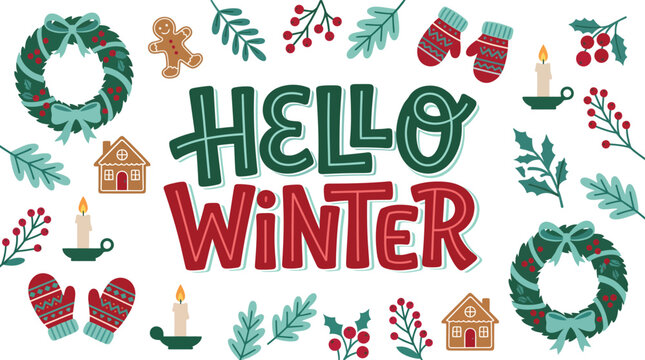A festive winter typography design, a Christmas concept perfect for social media advertising. Clean white background.