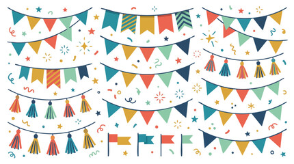Obraz premium Colorful Party Bunting and Garland Vector Set with Confetti