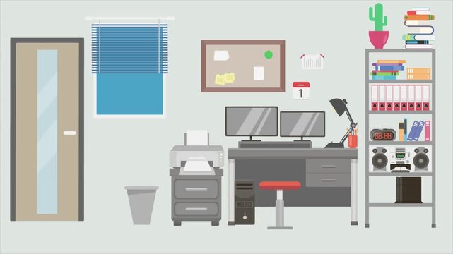 Animated 2D flat design background scene of a Study