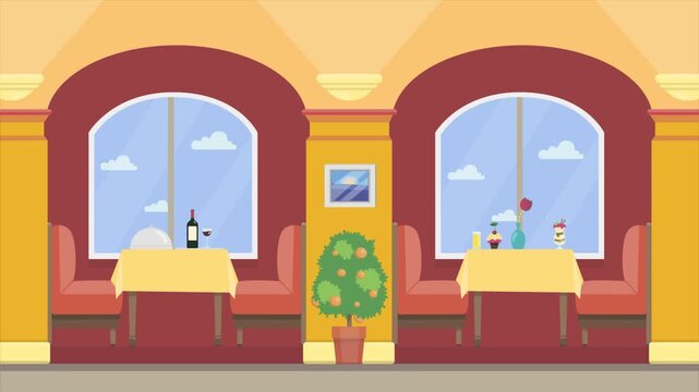 Animated 2D flat design background scene of a Cafe