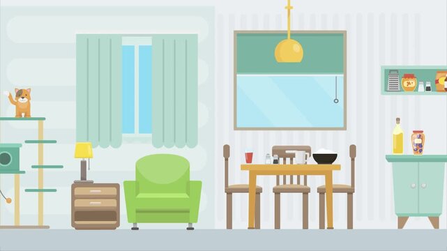 Animated 2D flat design background scene of a Dining Room