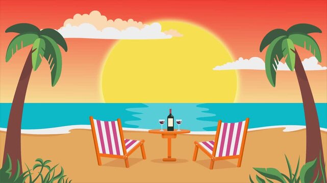 Animated 2D flat design background scene of a Beach