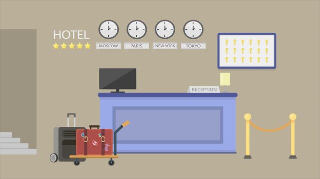 Animated 2D flat design background scene of a Hotel Reception