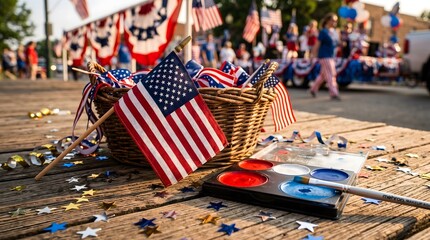 Fototapeta premium Patriotic American flags and decorations for a festive celebration