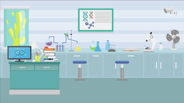 Animated 2D flat design background scene of a Lab