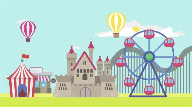Animated 2D flat design background scene of a Circus