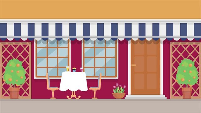 Animated 2D flat design background scene of a Restaurant