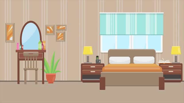 Animated 2D flat design background scene of a Bedroom