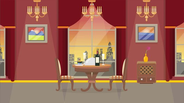 Animated 2D flat design background scene of a Restaurant