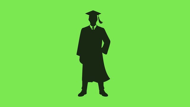Graduate Man Silhouette Animation, Graduation Cap Gown Motion, Student Success Icon Video, Black White Graduate Loop, Education Ceremony Pictogram, University Degree Concept