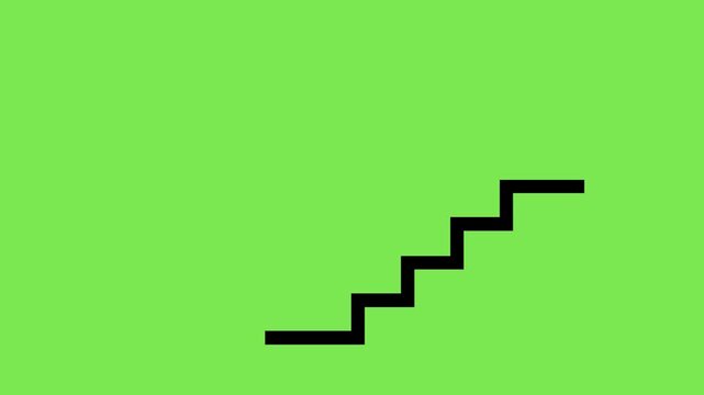 Stick Figure Climbing Stairs Animation, Upward Arrow Growth Motion, Progress Success Icon Video, Man Running Steps Loop, Black on Green Pictogram, Goal Achievement Concept