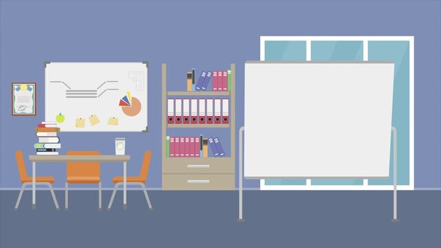 Animated 2D flat design background scene of a Office