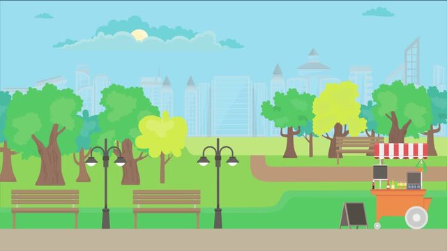 Animated 2D flat design background scene of a Park