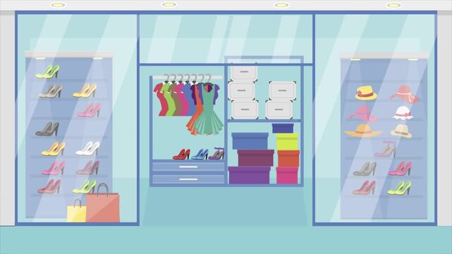 Animated 2D flat design background scene of a Clothes Shop