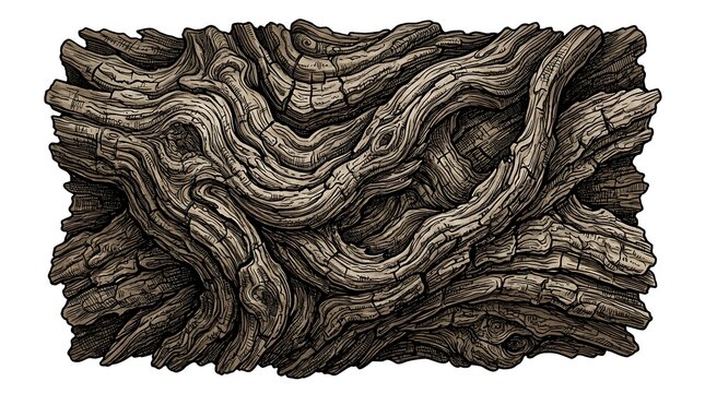Intricate gnarled wood bark and root texture illustration
