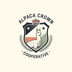 Alpaca crown cooperative crest with animal silhouette and laurel wreath. © Praasm