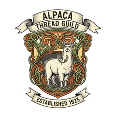 Alpaca Thread Guild ornate vintage label with llama illustration. © Praasm