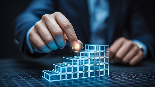 Business professional building block structure symbolizing strategy growth and success