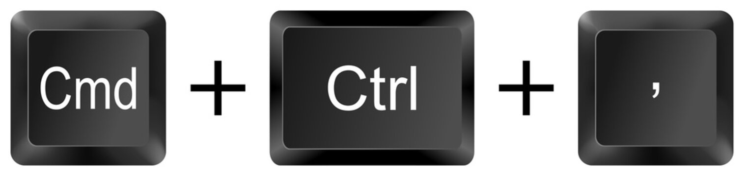command control commas computer keyboard shortcut key button 3d icon symbol sign isolated on white background