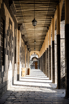 Long Vaulted Stone Colonnade Corridor Old Damascus