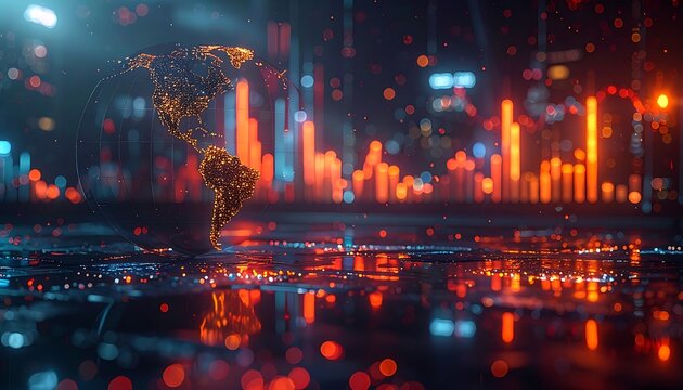 A futuristic 3D world map made of tiny points