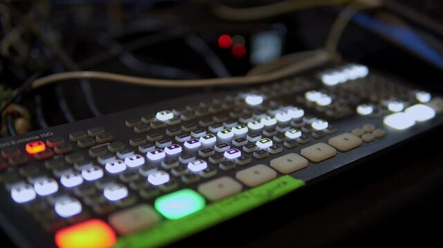 Television studio director broadcasting live from a control room