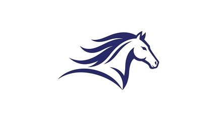 Fototapeta premium Dynamic horse head logo in navy blue with flowing mane