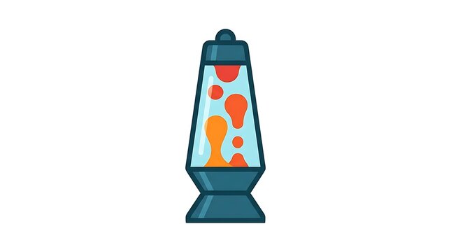 Iconic retro lava lamp with glowing orange blobs on light blue liquid