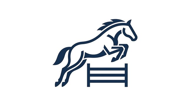 Minimalist line art illustration of a horse jumping over a wooden fence