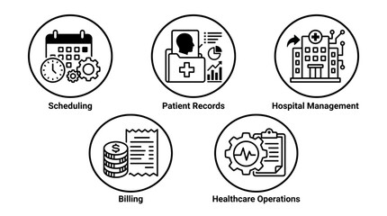 Obraz premium Set of hospital management and healthcare operations infographic icons