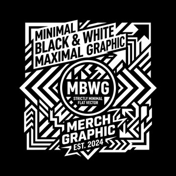 Minimal Black and White Maximal Graphic Design with Geometric Patterns and Typography.