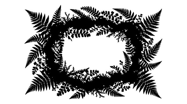Fern Leaf Wreath Silhouette Botanical Frame with Nature Foliage