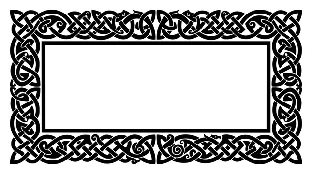 Intricate Celtic Knotwork Rectangular Frame with Zoomorphic Ornamentation